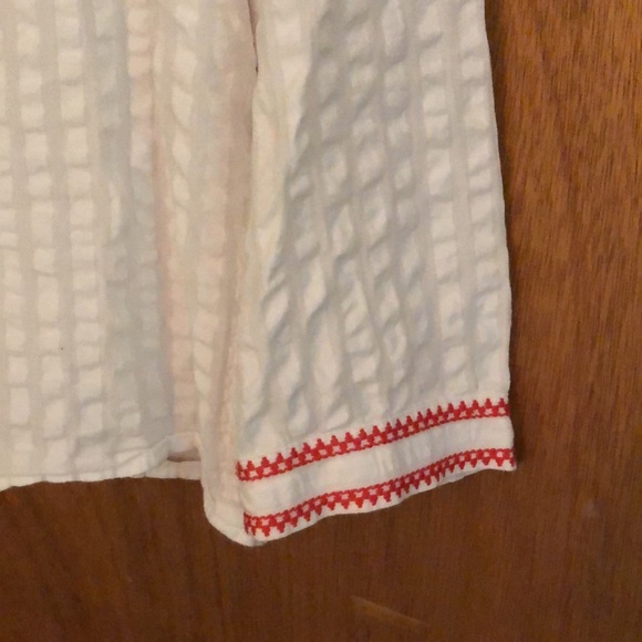 J. Crew W’s l/s 100% White cotton top with Red embroidery ~ small - Picture 6 of 11